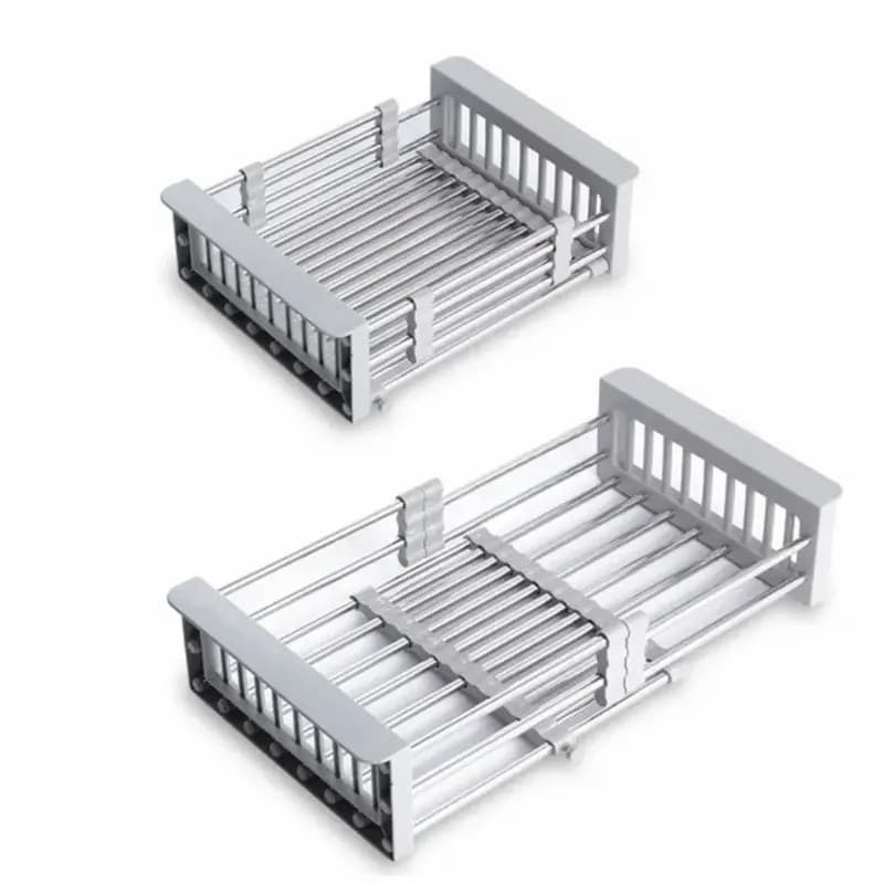 Adjustable Immersion Sink Dish Drying Rack With Stainless Steel Drain Basket - Portable And Retractable Space-Saving Fruit And Vegetable Solution_voghion.com