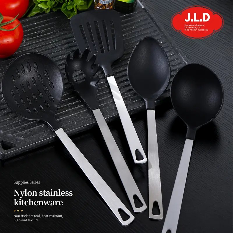 Cooking Utensil Set Premium 5 Piece Kitchen Utensil Set - Stainless Steel Handle And Nylon Faucet, Non-Stick, Heat Resistant, For Home, Kitchen Gift_voghion.com