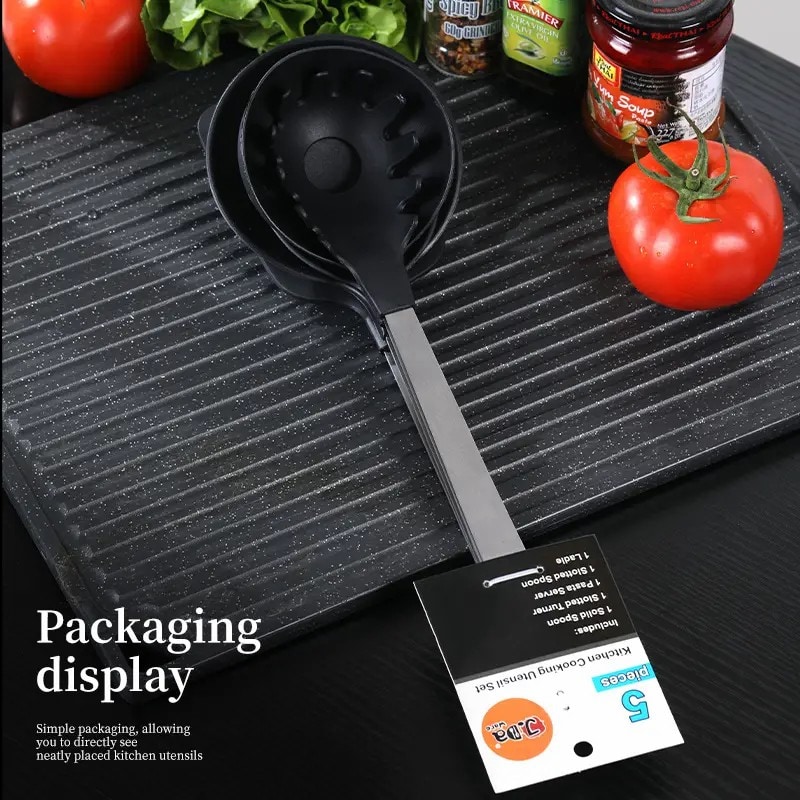 Cooking Utensil Set Premium 5 Piece Kitchen Utensil Set - Stainless Steel Handle And Nylon Faucet, Non-Stick, Heat Resistant, For Home, Kitchen Gift_voghion.com