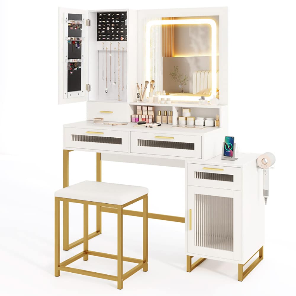 Makeup Vanity Desk Dressing Table and Stool Set with Lighted Mirror Makeup Vanity Desk Dressing Table and Stool Set with Lighted Mirror