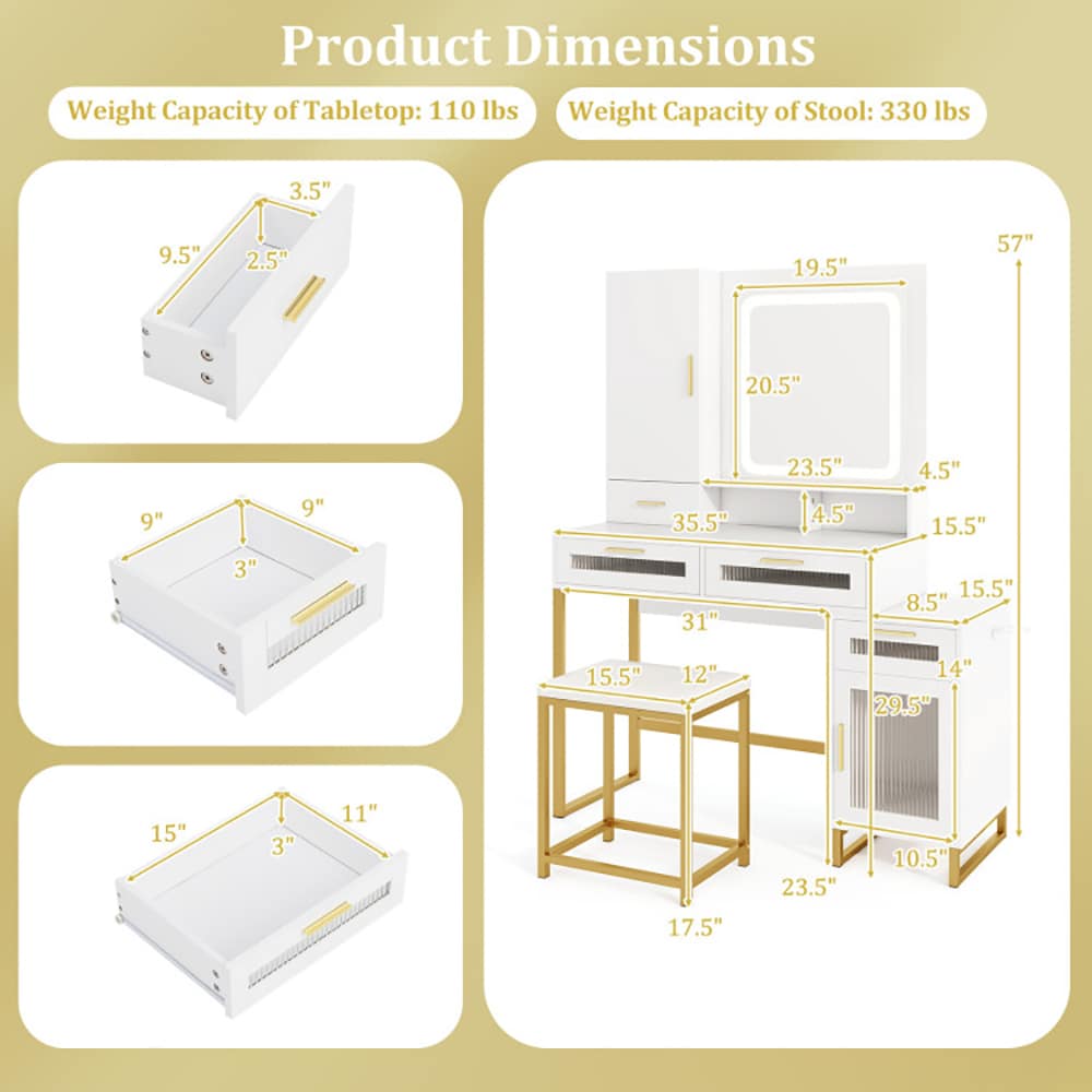 Makeup Vanity Desk Dressing Table and Stool Set with Lighted Mirror Makeup Vanity Desk Dressing Table and Stool Set with Lighted Mirror