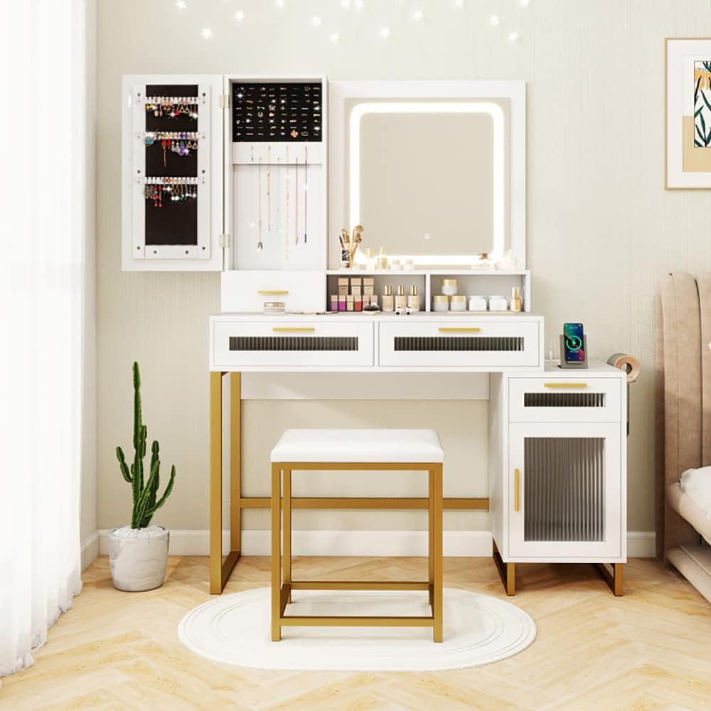 Makeup Vanity Desk Dressing Table and Stool Set with Lighted Mirror Makeup Vanity Desk Dressing Table and Stool Set with Lighted Mirror