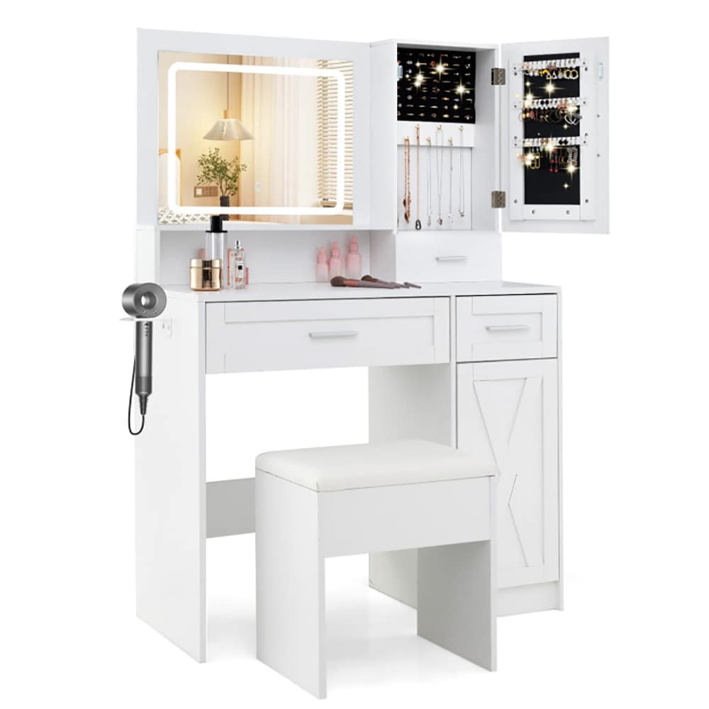 Makeup Vanity Desk with Mirror and Lights Dressing Table and Stool Set Makeup Vanity Desk with Mirror and Lights Dressing Table and Stool Set