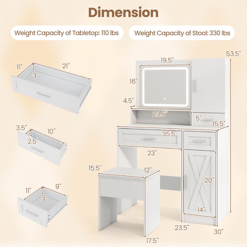 Makeup Vanity Desk with Mirror and Lights Dressing Table and Stool Set Makeup Vanity Desk with Mirror and Lights Dressing Table and Stool Set