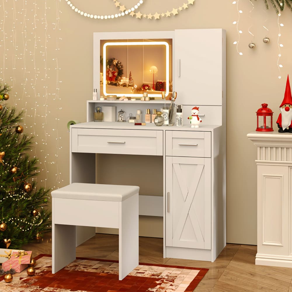 Makeup Vanity Desk with Mirror and Lights Dressing Table and Stool Set Makeup Vanity Desk with Mirror and Lights Dressing Table and Stool Set