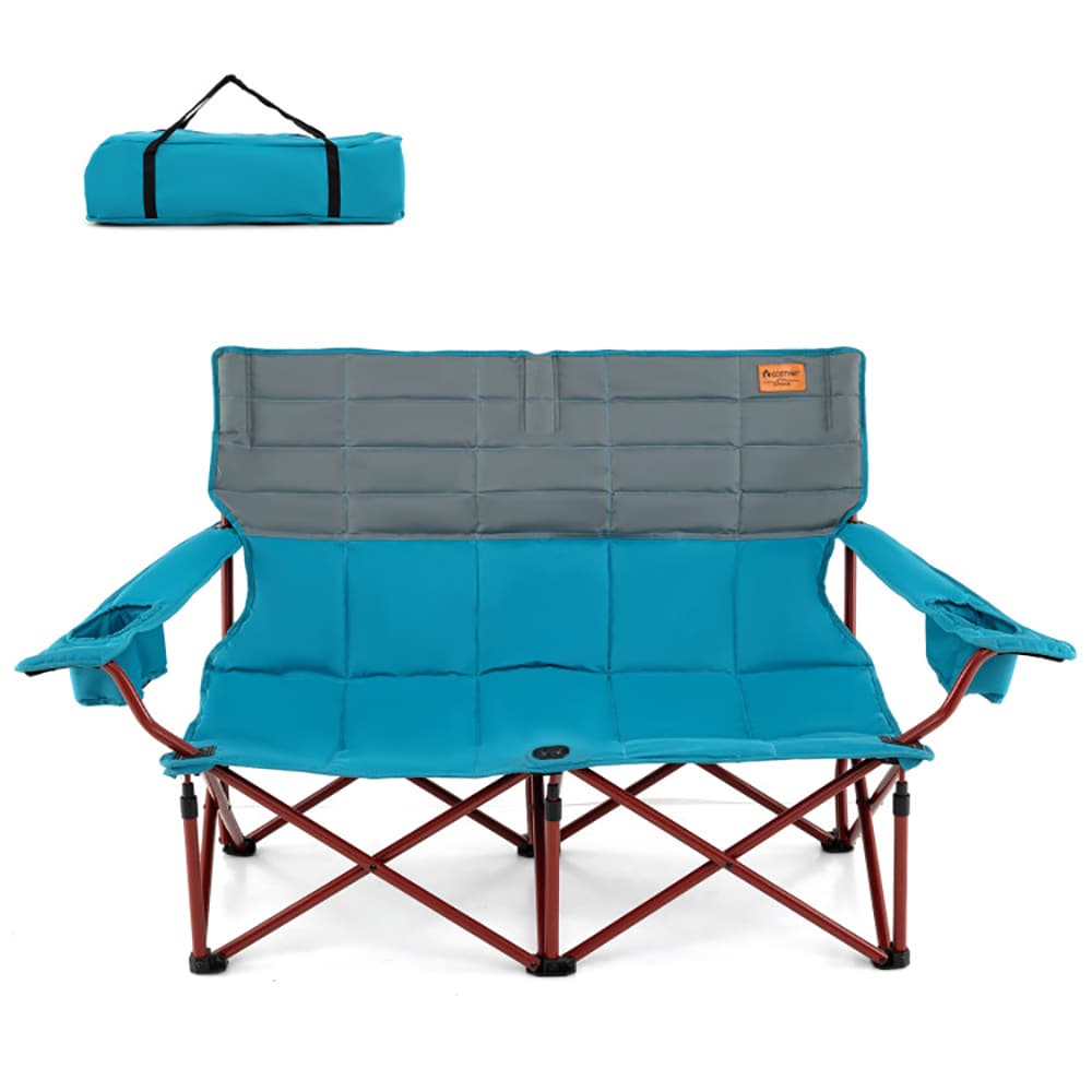 Oversized Camping Chair Folding Loveseat Camping Couch With Cup Holders & Thick Padding_voghion.com