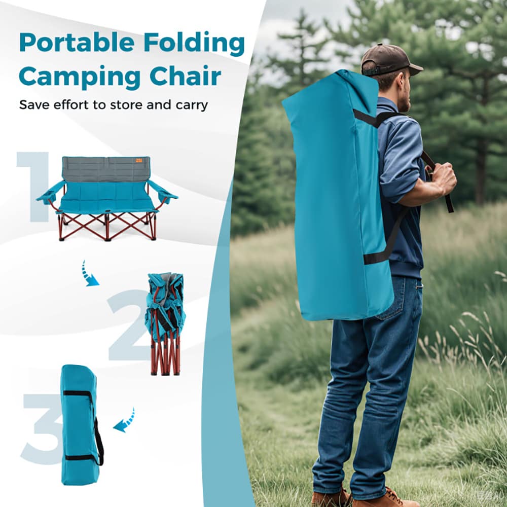 Oversized Camping Chair Folding Loveseat Camping Couch With Cup Holders & Thick Padding_voghion.com