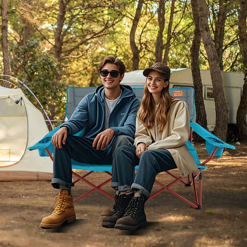 Oversized Camping Chair Folding Loveseat Camping Couch With Cup Holders & Thick Padding_voghion.com