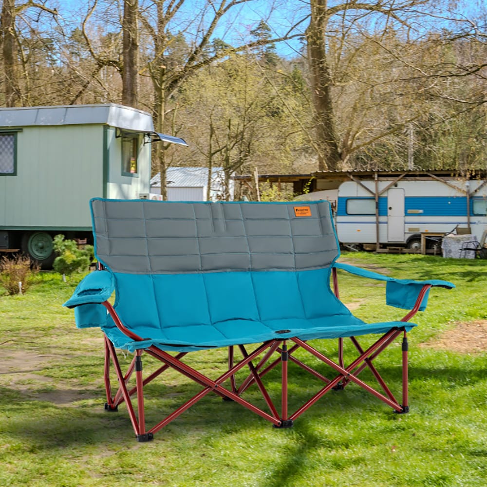 Oversized Camping Chair Folding Loveseat Camping Couch With Cup Holders & Thick Padding_voghion.com