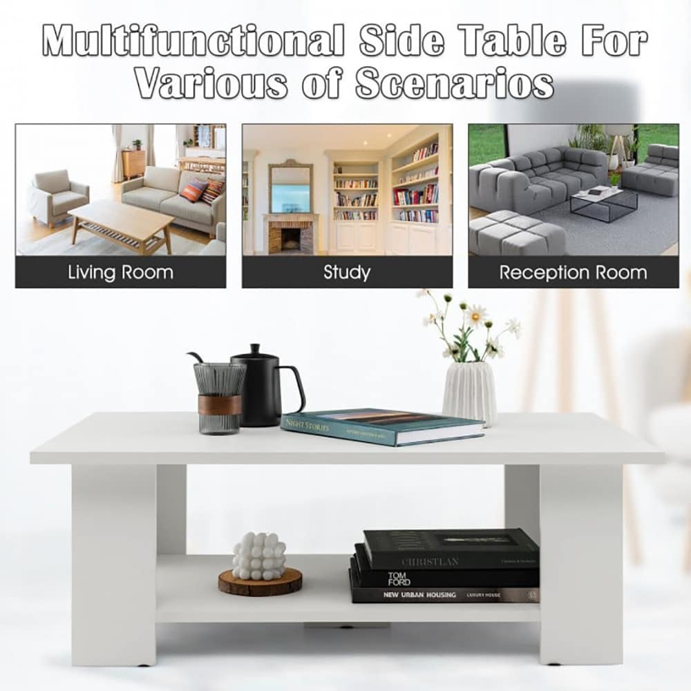 Large 41 Inch 2-tier Wooden Modern Coffee Table With Storage Shelf_voghion.com