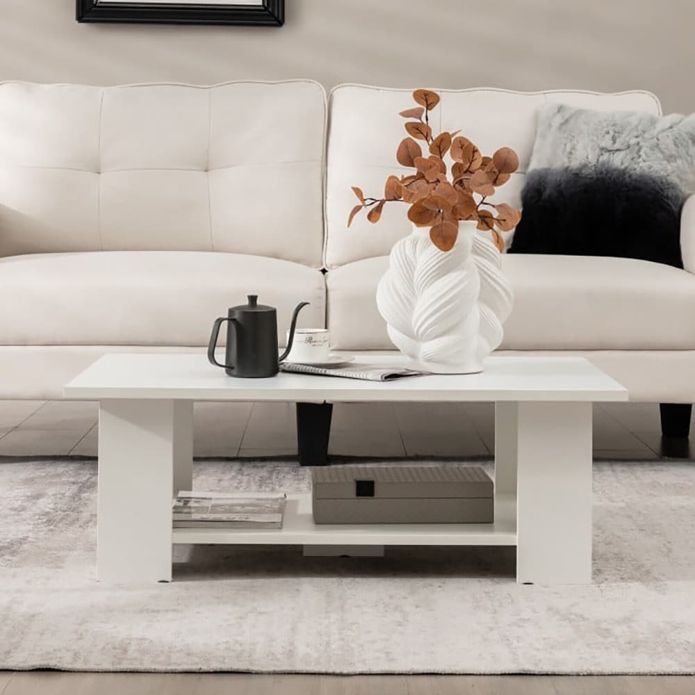 Large 41 Inch 2-tier Wooden Modern Coffee Table With Storage Shelf_voghion.com