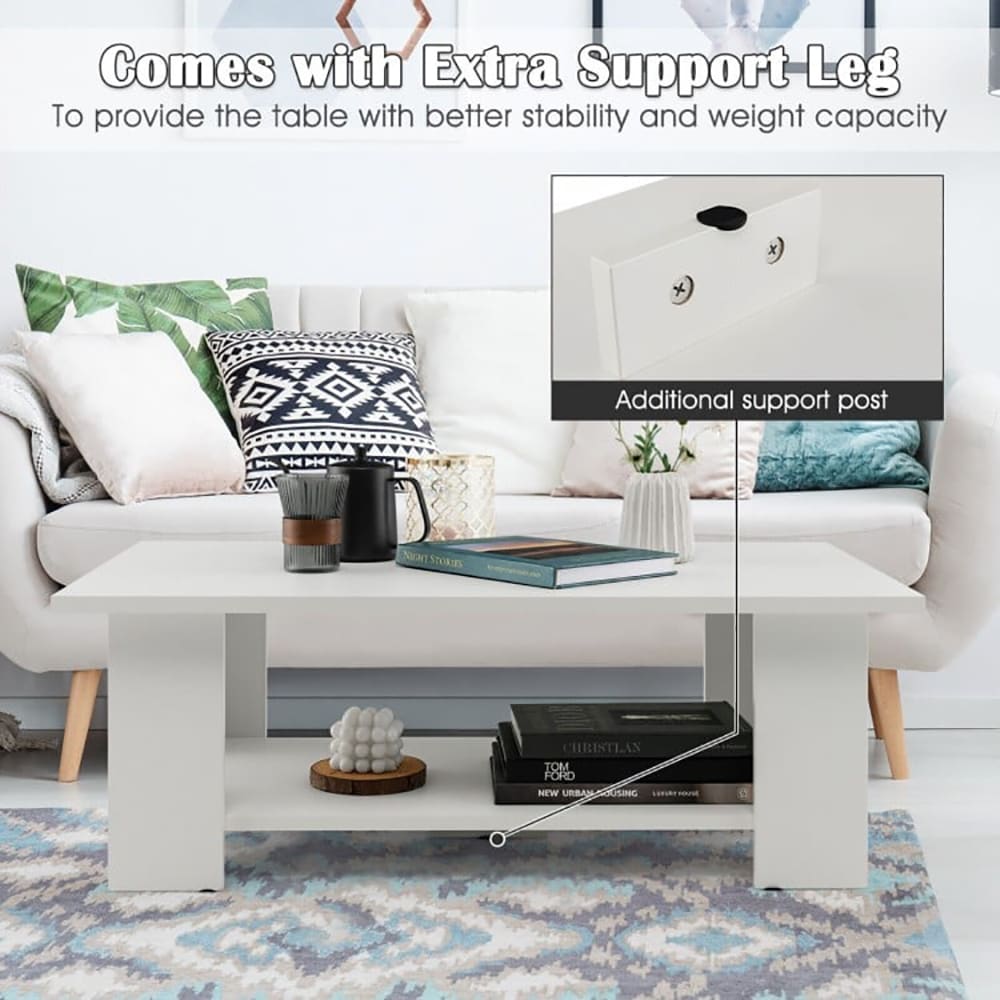 Large 41 Inch 2-tier Wooden Modern Coffee Table With Storage Shelf_voghion.com