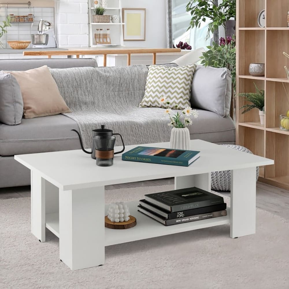 Large 41 Inch 2-tier Wooden Modern Coffee Table With Storage Shelf_voghion.com