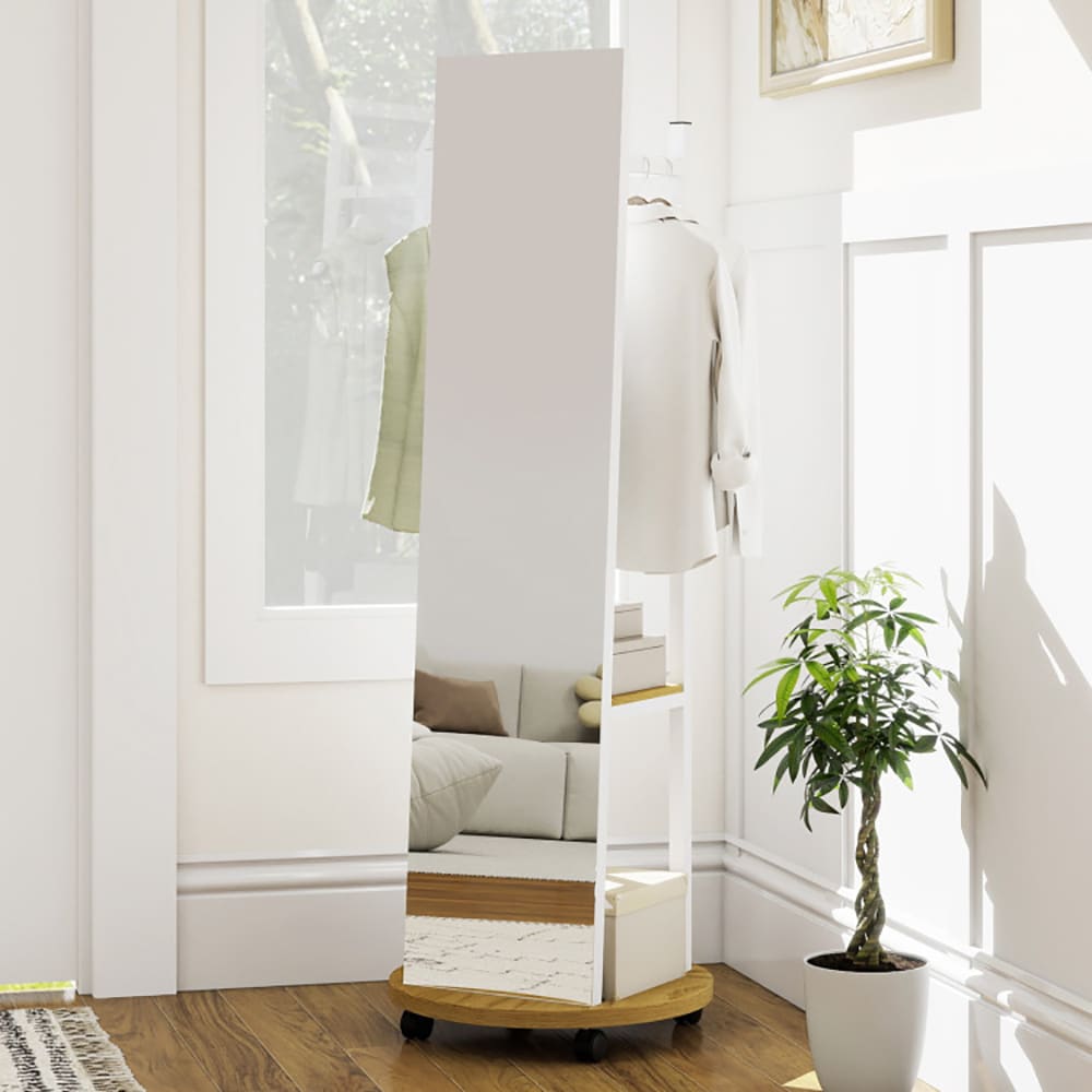 Coat Rack With Full Length Mirror Freestanding Coat Tree With 3 Hooks_voghion.com