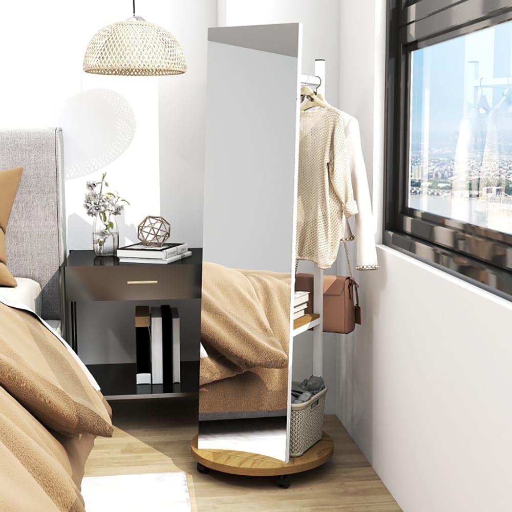 Coat Rack With Full Length Mirror Freestanding Coat Tree With 3 Hooks_voghion.com