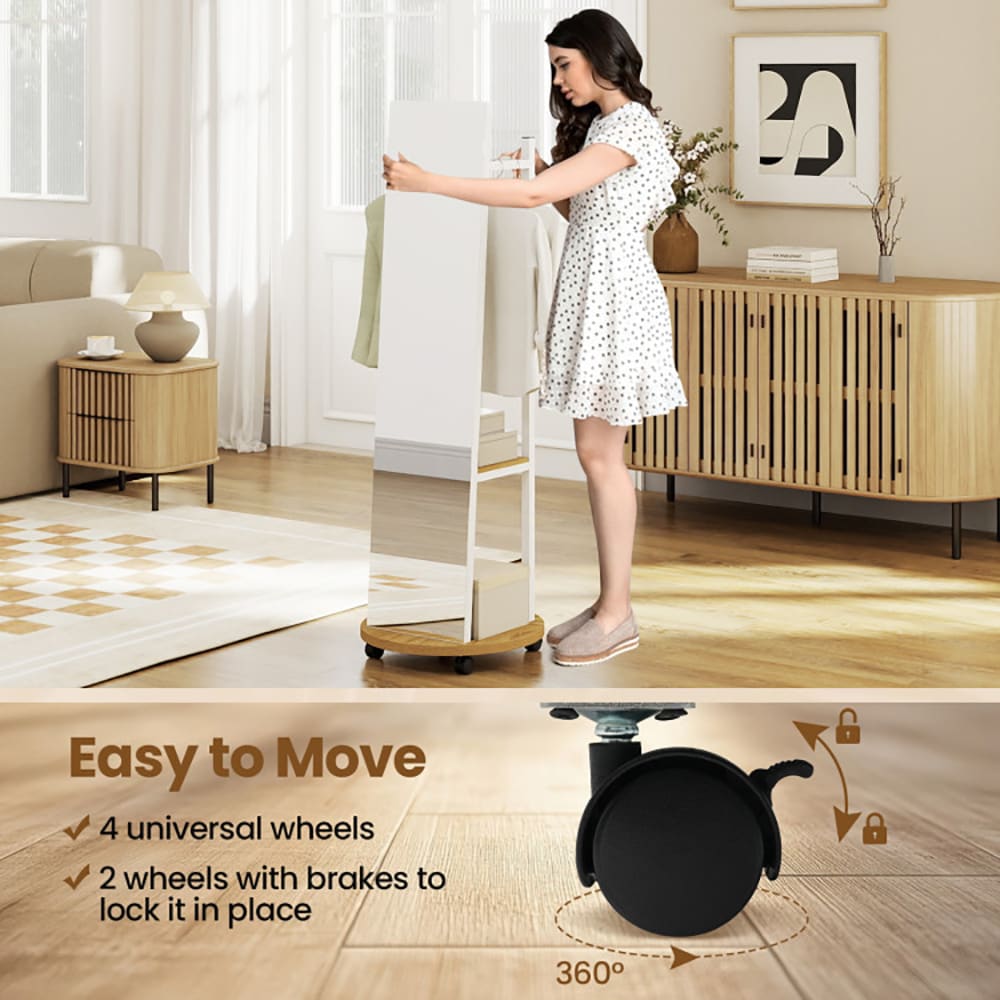 Coat Rack With Full Length Mirror Freestanding Coat Tree With 3 Hooks_voghion.com