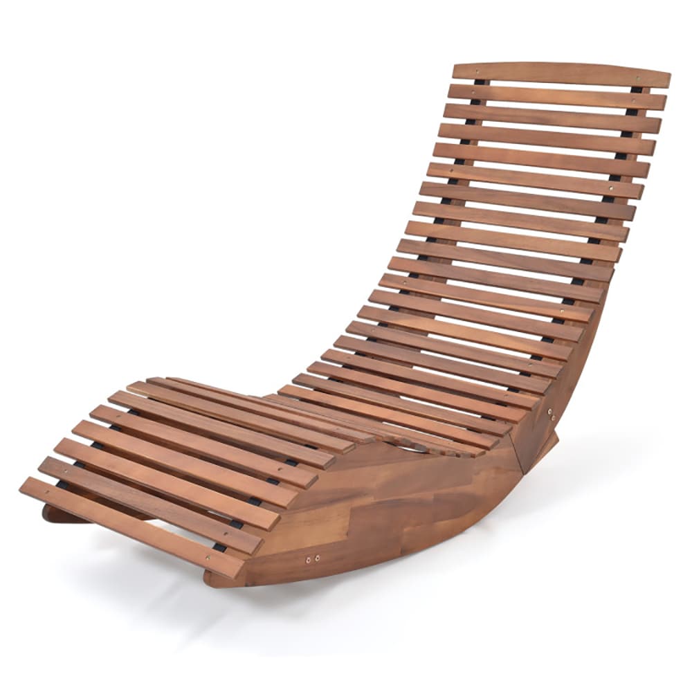 Outdoor Acacia Wood Rocking Chair With Widened Slatted Seat And High Back_voghion.com