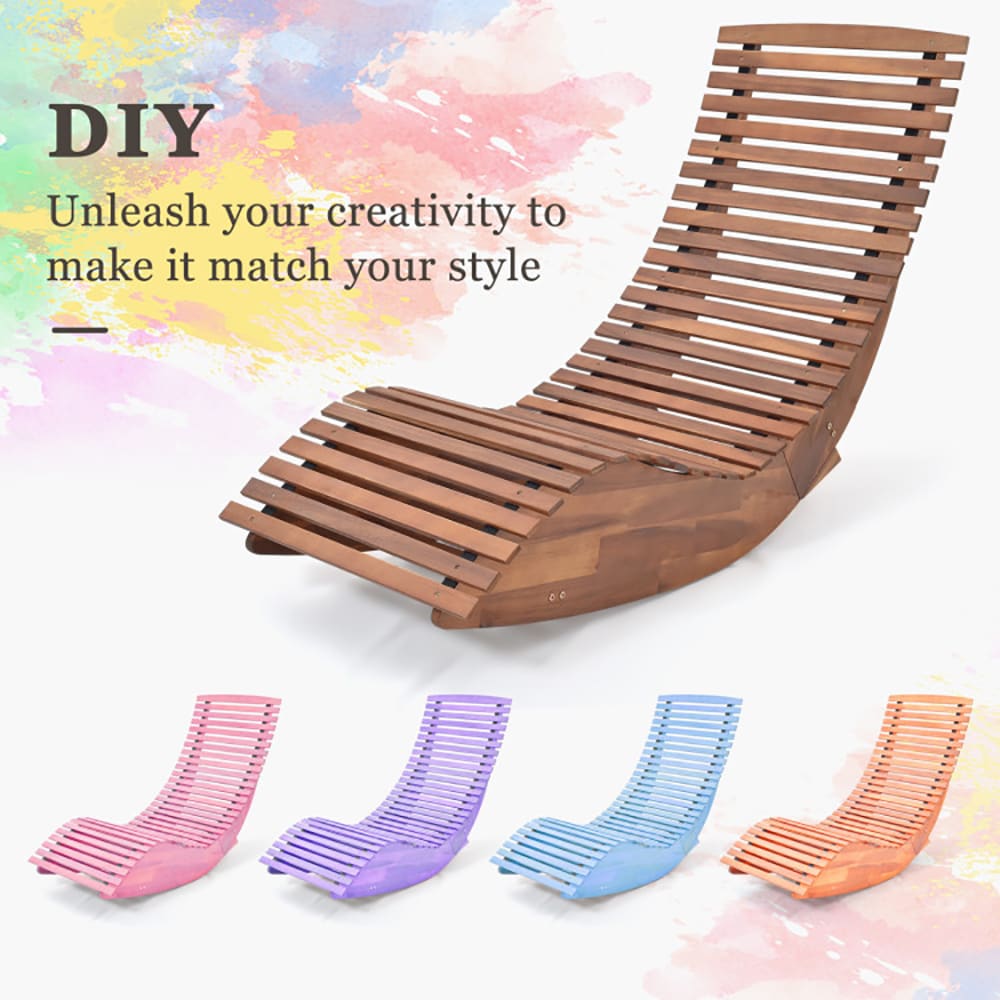 Outdoor Acacia Wood Rocking Chair With Widened Slatted Seat And High Back_voghion.com