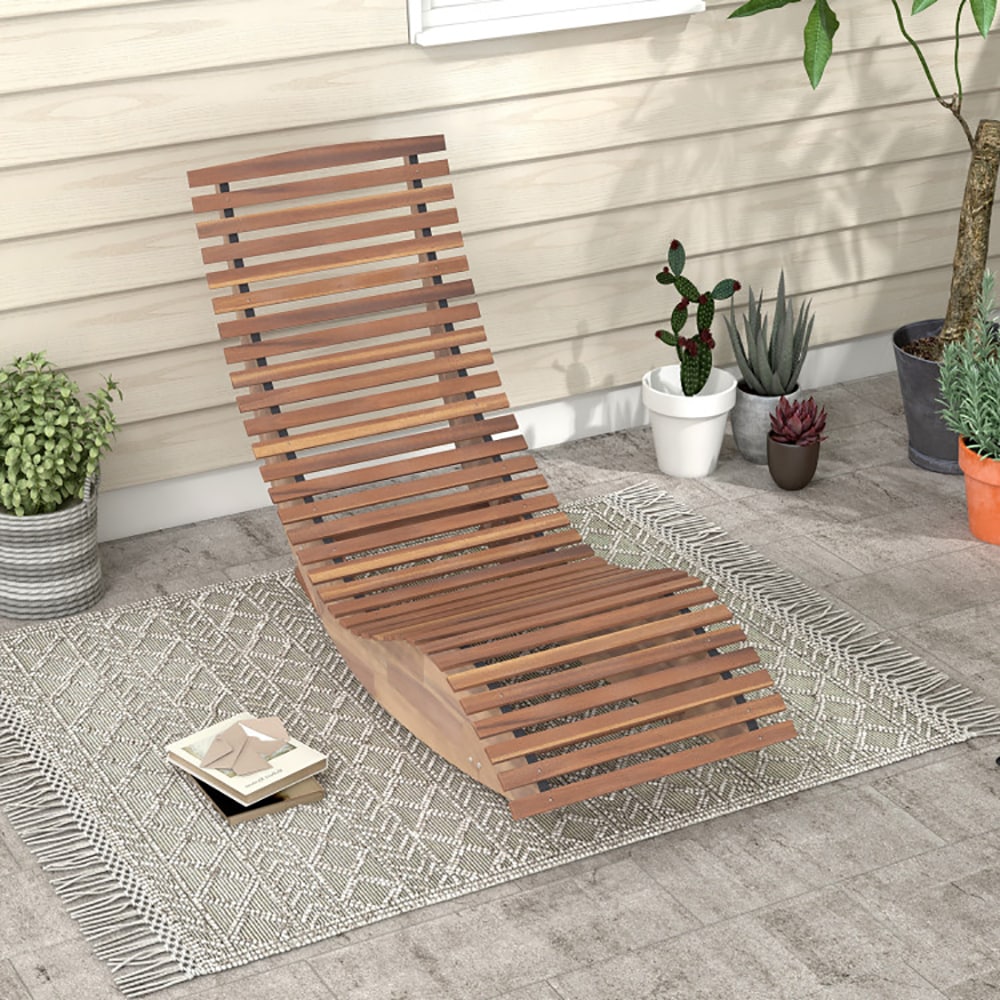 Outdoor Acacia Wood Rocking Chair With Widened Slatted Seat And High Back_voghion.com