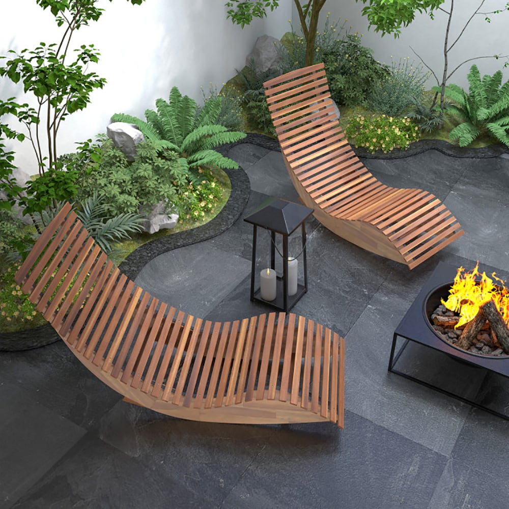 Outdoor Acacia Wood Rocking Chair With Widened Slatted Seat And High Back_voghion.com