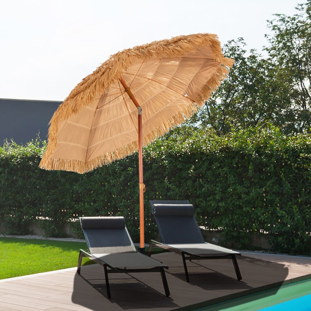 6.5 Feet Portable Thatched Tiki Beach Umbrella With Adjustable Tilt_voghion.com