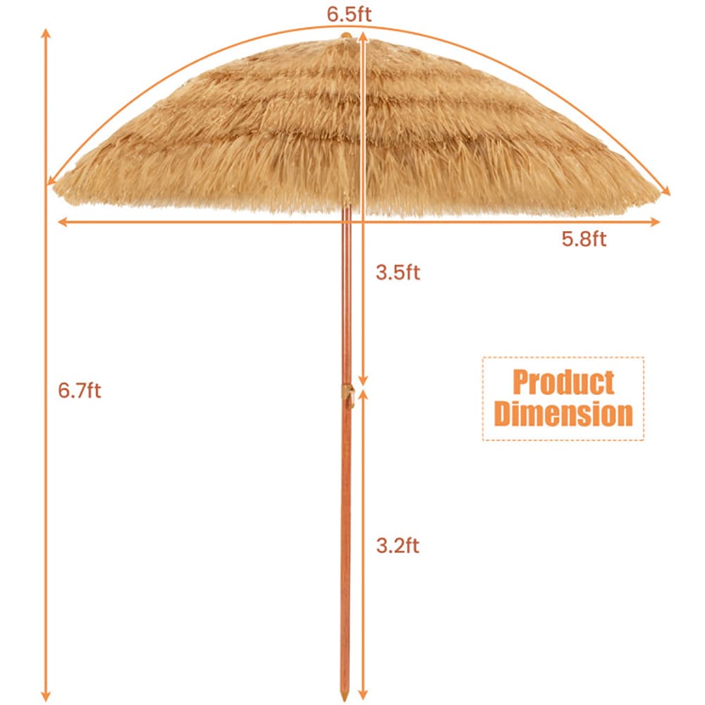 6.5 Feet Portable Thatched Tiki Beach Umbrella With Adjustable Tilt_voghion.com