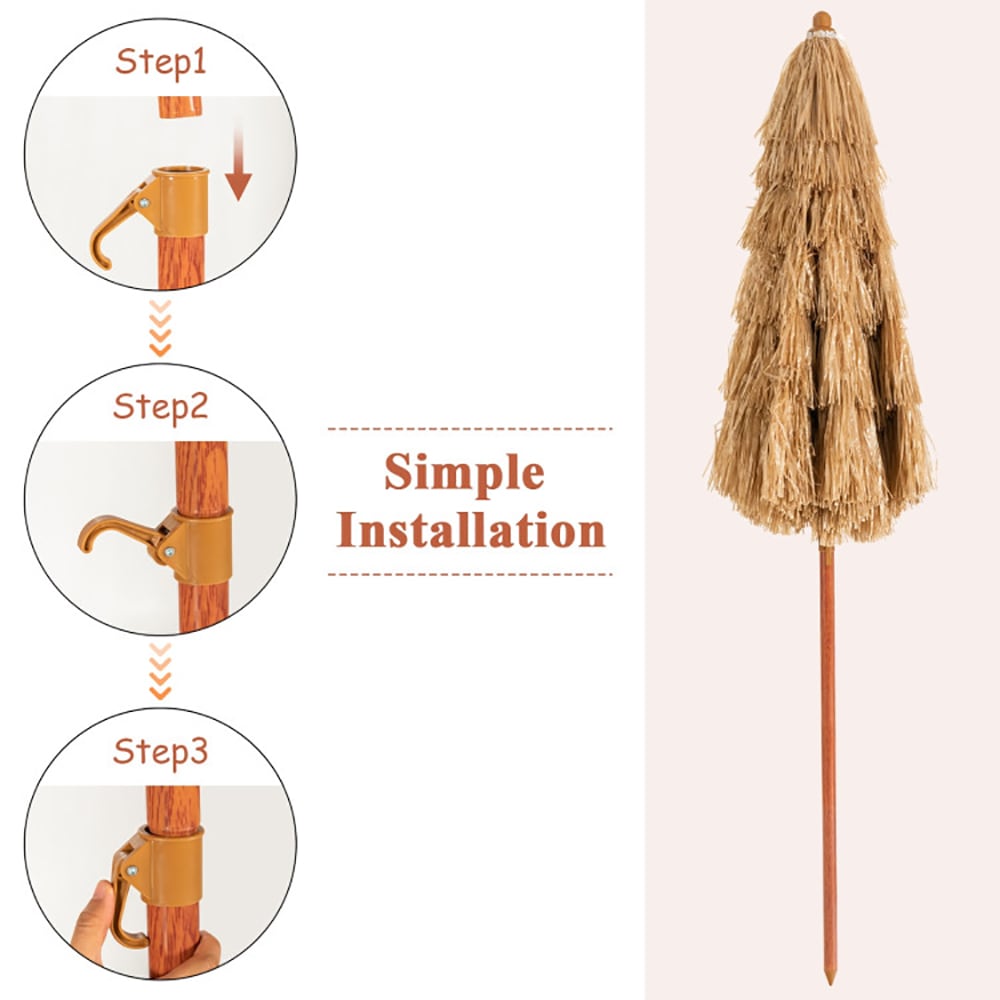 6.5 Feet Portable Thatched Tiki Beach Umbrella With Adjustable Tilt_voghion.com