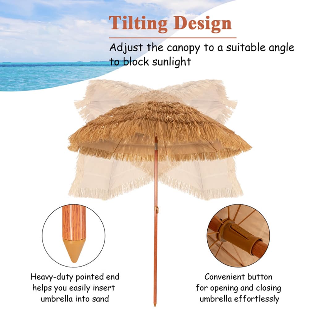 6.5 Feet Portable Thatched Tiki Beach Umbrella With Adjustable Tilt_voghion.com