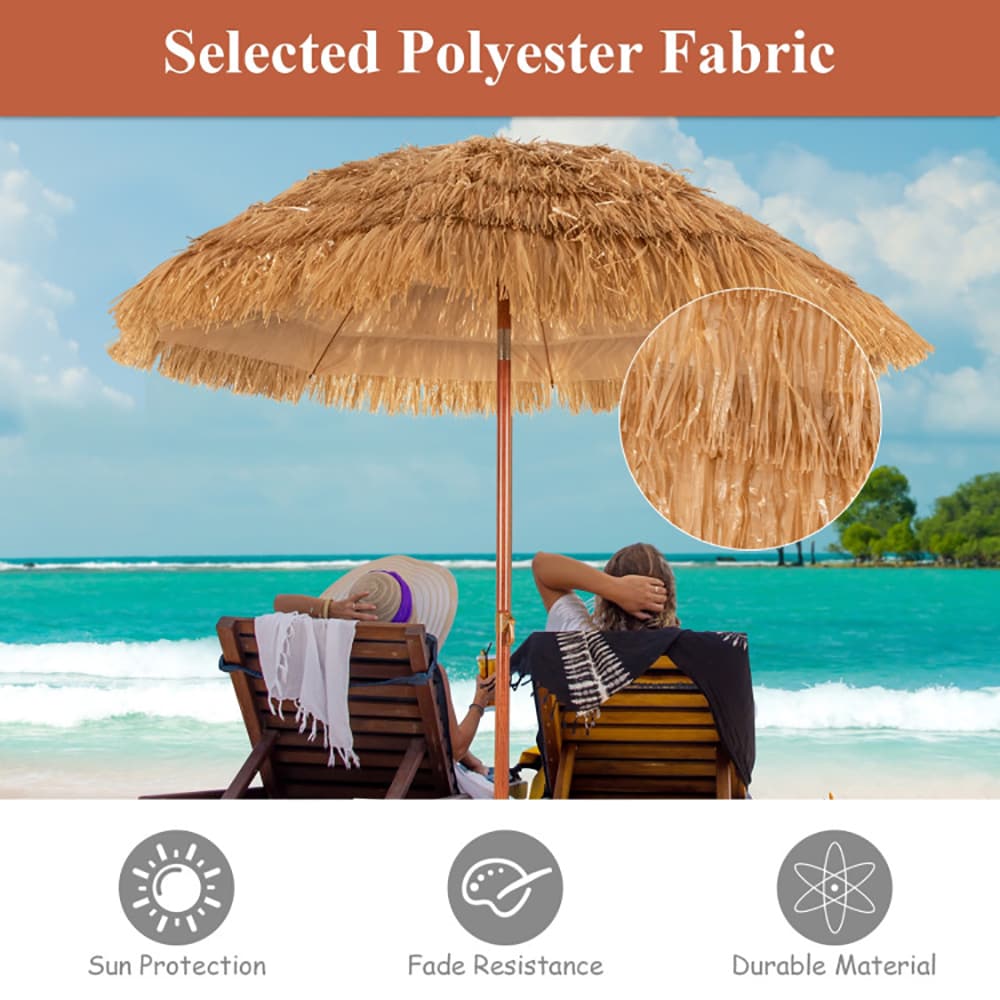 6.5 Feet Portable Thatched Tiki Beach Umbrella With Adjustable Tilt_voghion.com