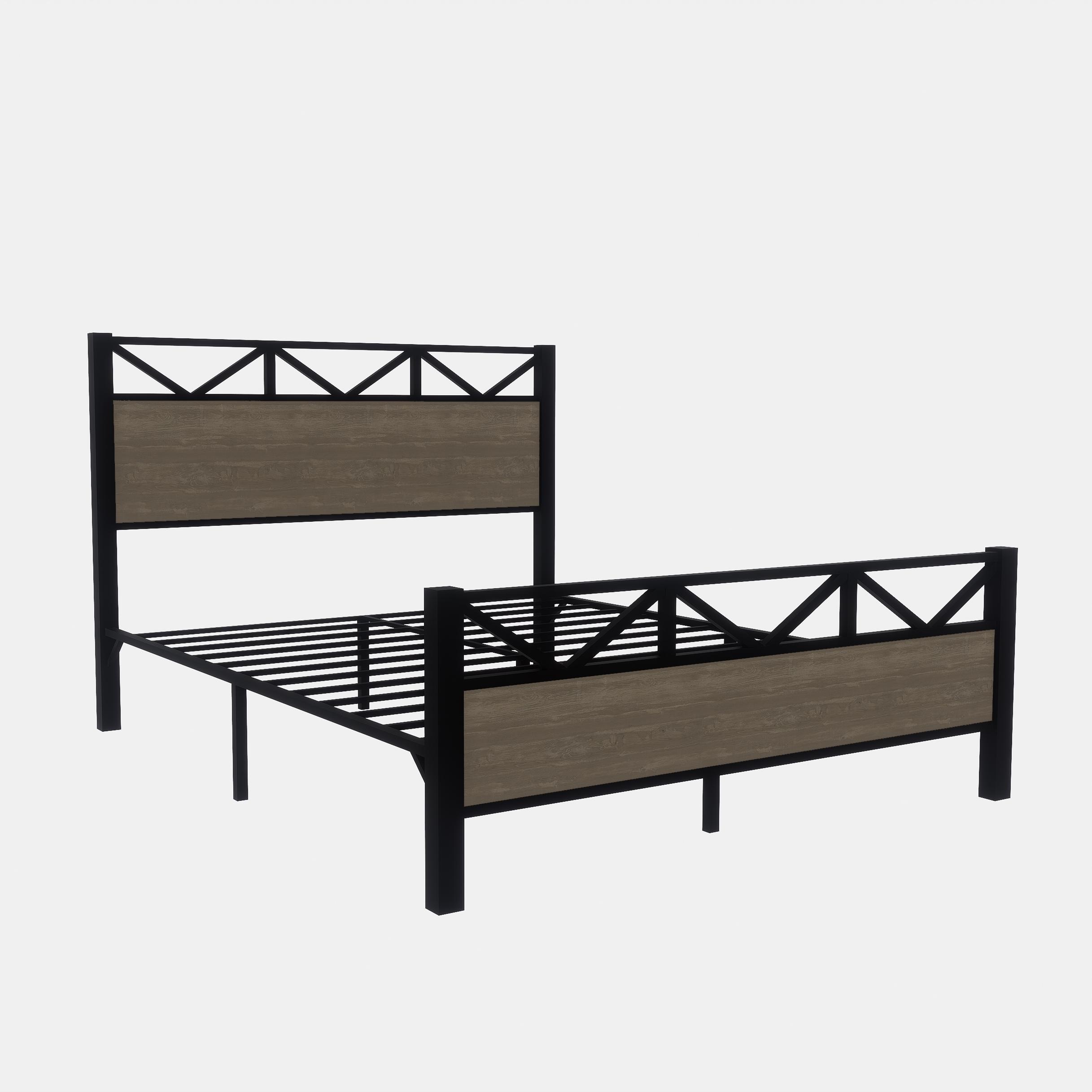 Full Size Bed Frame，Easy Assembly, Brown