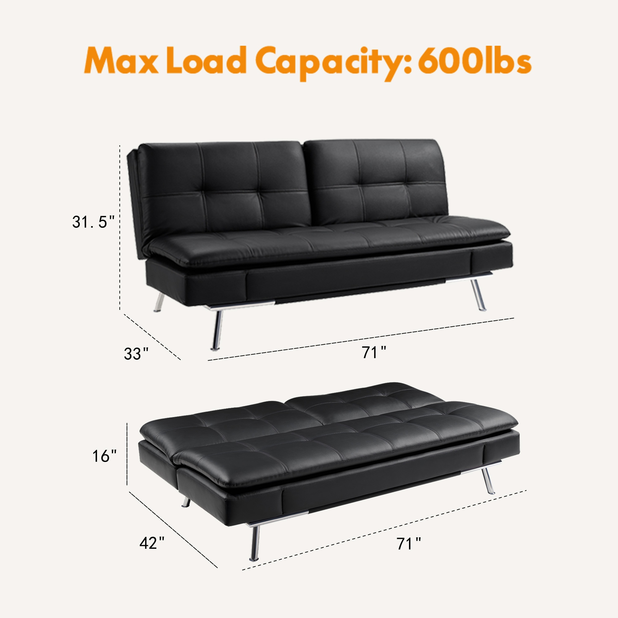Folding Futon Sofa Bed For Living Room-Dark Brown_voghion.com