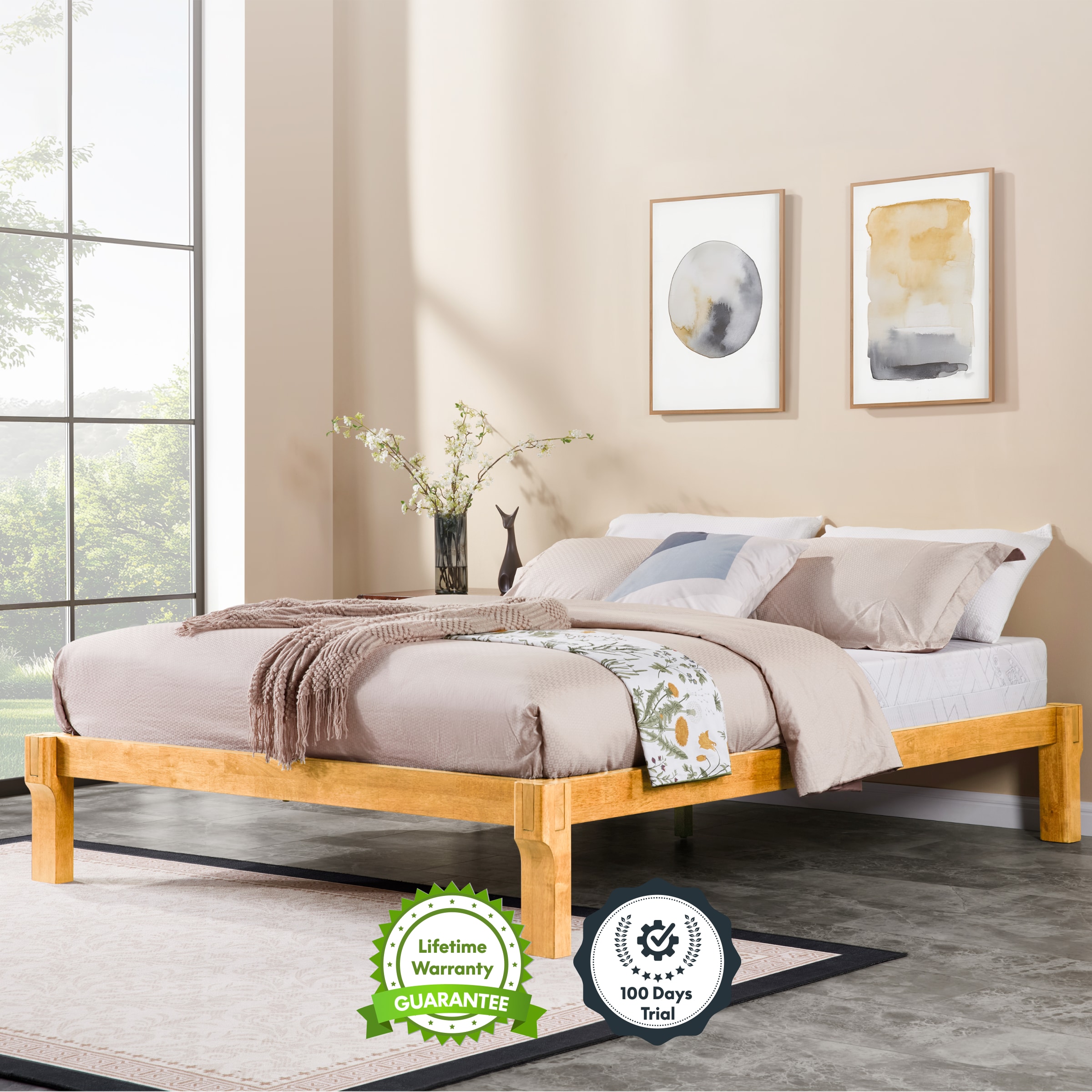 Solid Wood Adjustable Bed, King Size Japanese Joinery Bed with Head Elevation, 1200 lbs Capacity, Rustic & Mid-Century Modern Design, Rubberwood Platform Bed, Easy Assembly, Oak Solid Wood Adjustable Bed, King Size Japanese Joinery Bed with Head Elevation, 1200 lbs Capacity, Rustic & Mid-Century Modern Design, Rubberwood Platform Bed, Easy Assembly, Oak