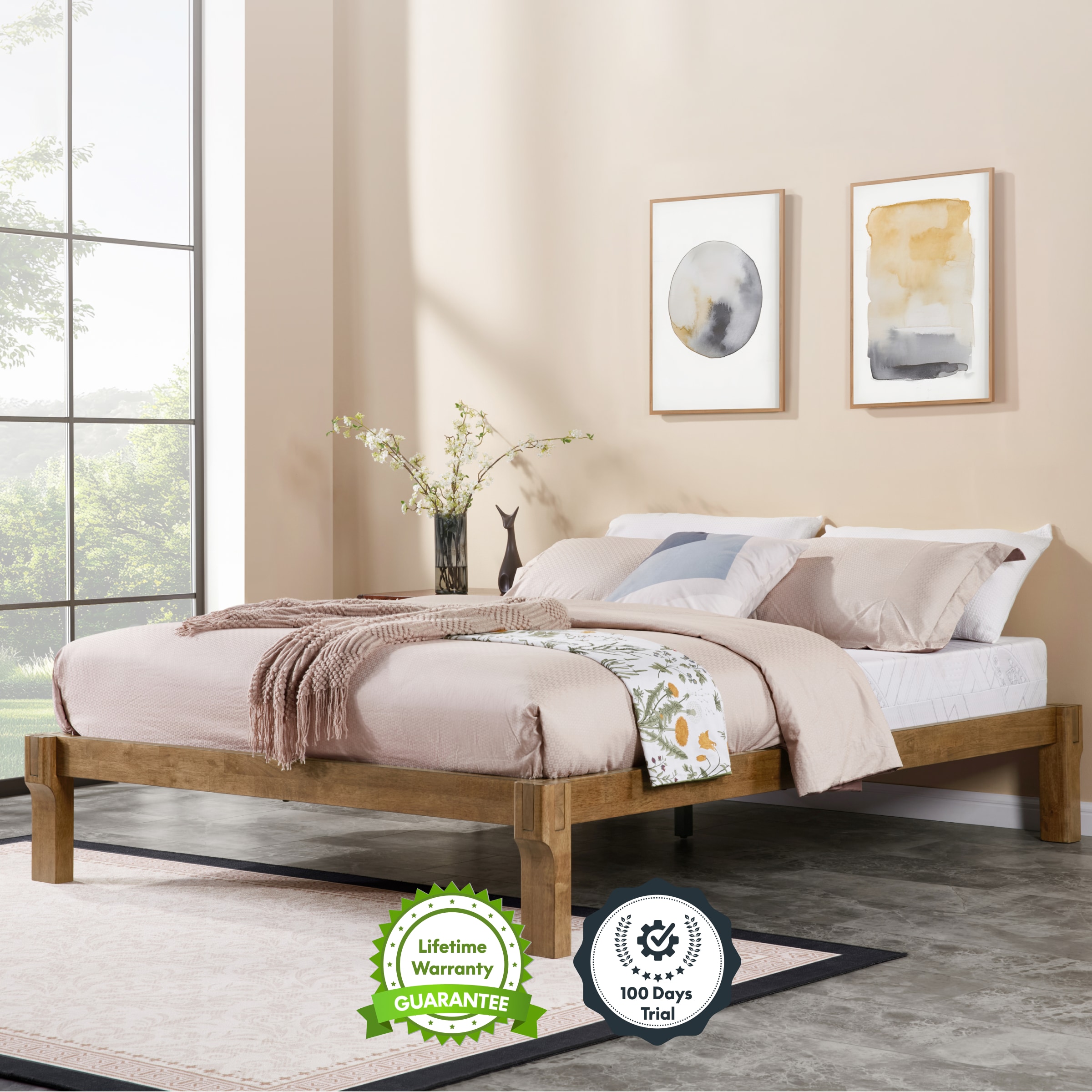Solid Wood Adjustable Bed, Queen Size Japanese Joinery Bed with Head Elevation, 1200 lbs Capacity, Rustic & Mid-Century Modern Design, Rubberwood Platform Bed, Easy Assembly, Walnut Solid Wood Adjustable Bed, Queen Size Japanese Joinery Bed with Head Elevation, 1200 lbs Capacity, Rustic & Mid-Century Modern Design, Rubberwood Platform Bed, Easy Assembly, Walnut