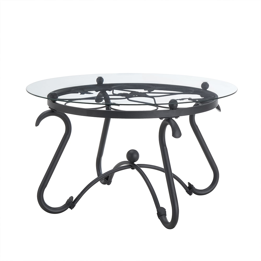2-Piece Coffee Table Set, Tempered Glass Surface& Sturdy Metal Frame, Coffee Table with End Side Table, Round Small Side Table Sets for Living Room, Home Office, Apartment