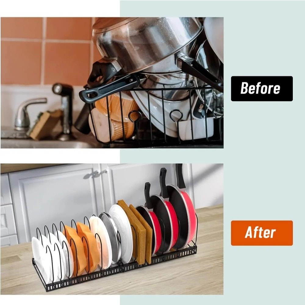 Expandable Pot Lid Organizer, Pots And Pans Lid Rack, Adjustable Pot Lid Holders For Cabinet, Clearance_voghion.com