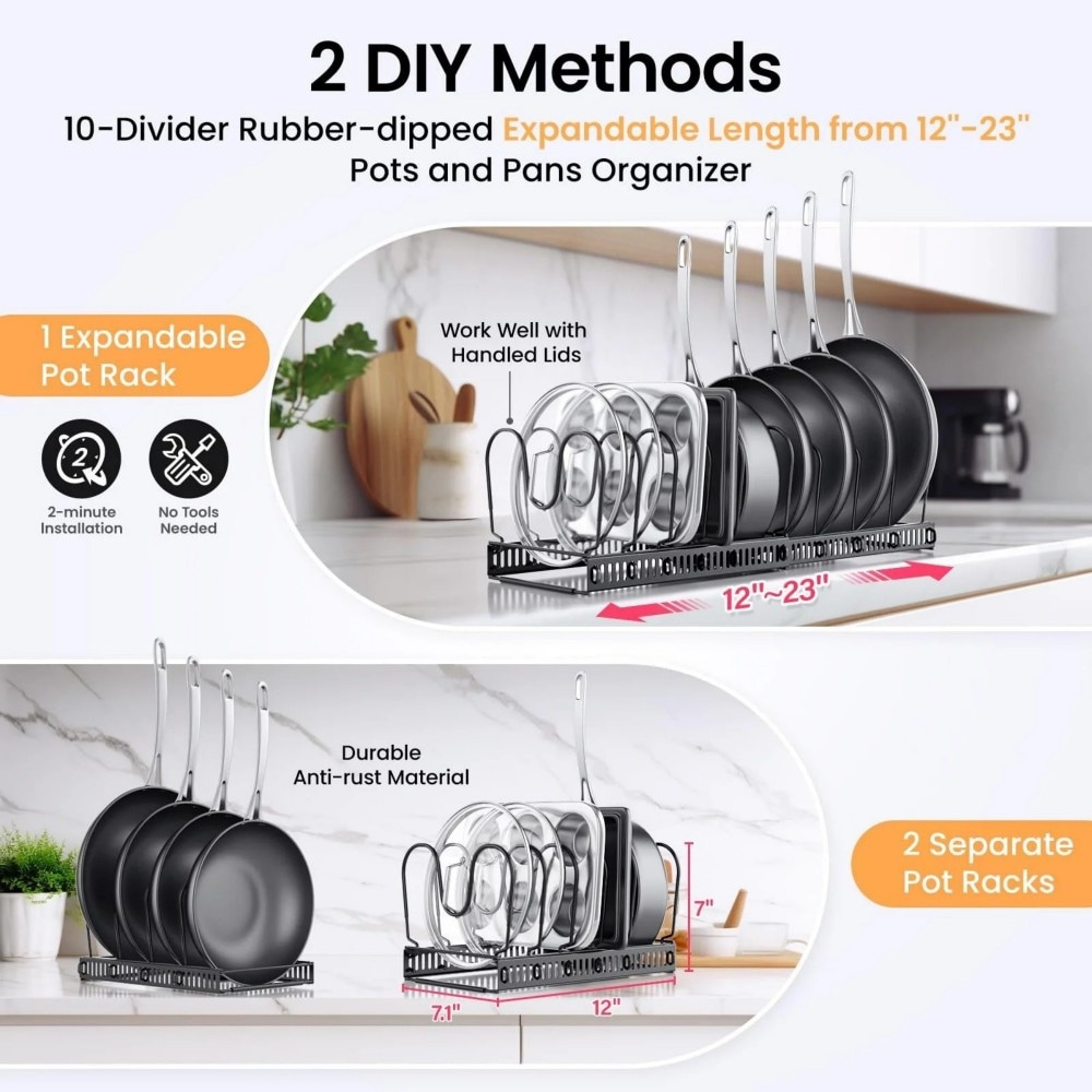 Expandable Pot Lid Organizer, Pots And Pans Lid Rack, Adjustable Pot Lid Holders For Cabinet, Clearance_voghion.com