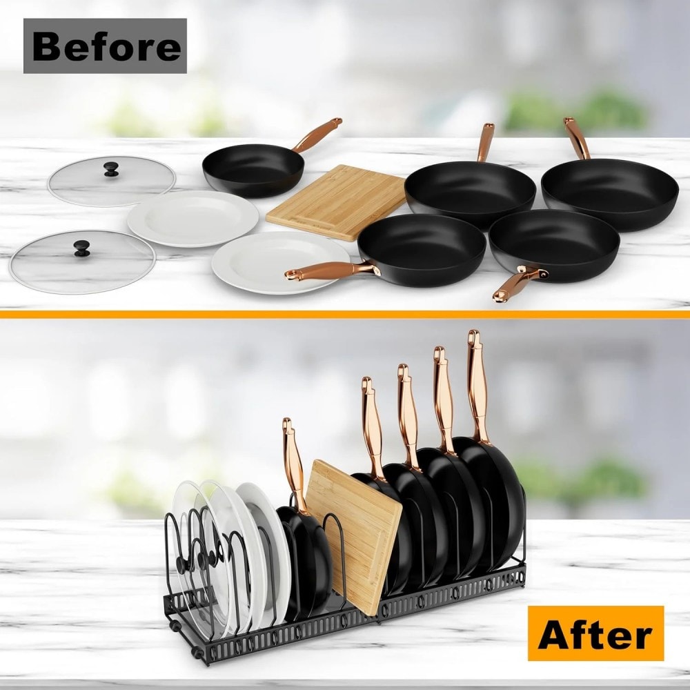 Expandable Pot Lid Organizer, Pots And Pans Lid Rack, Adjustable Pot Lid Holders For Cabinet, Clearance_voghion.com