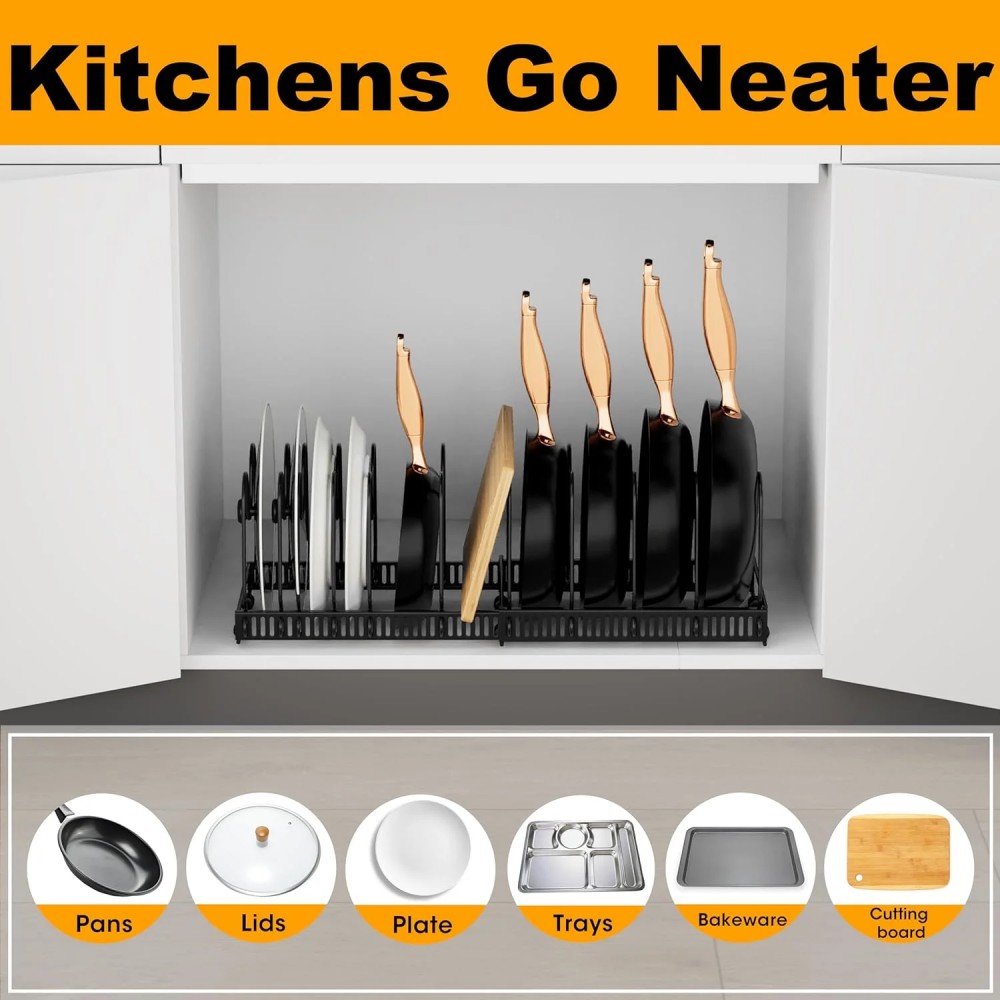 Expandable Pot Lid Organizer, Pots And Pans Lid Rack, Adjustable Pot Lid Holders For Cabinet, Clearance_voghion.com