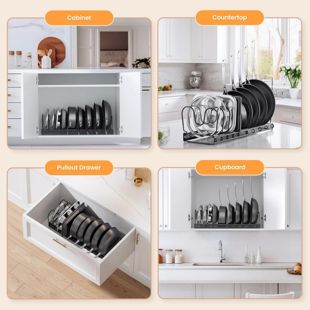 Expandable Pot Lid Organizer, Pots And Pans Lid Rack, Adjustable Pot Lid Holders For Cabinet, Clearance_voghion.com