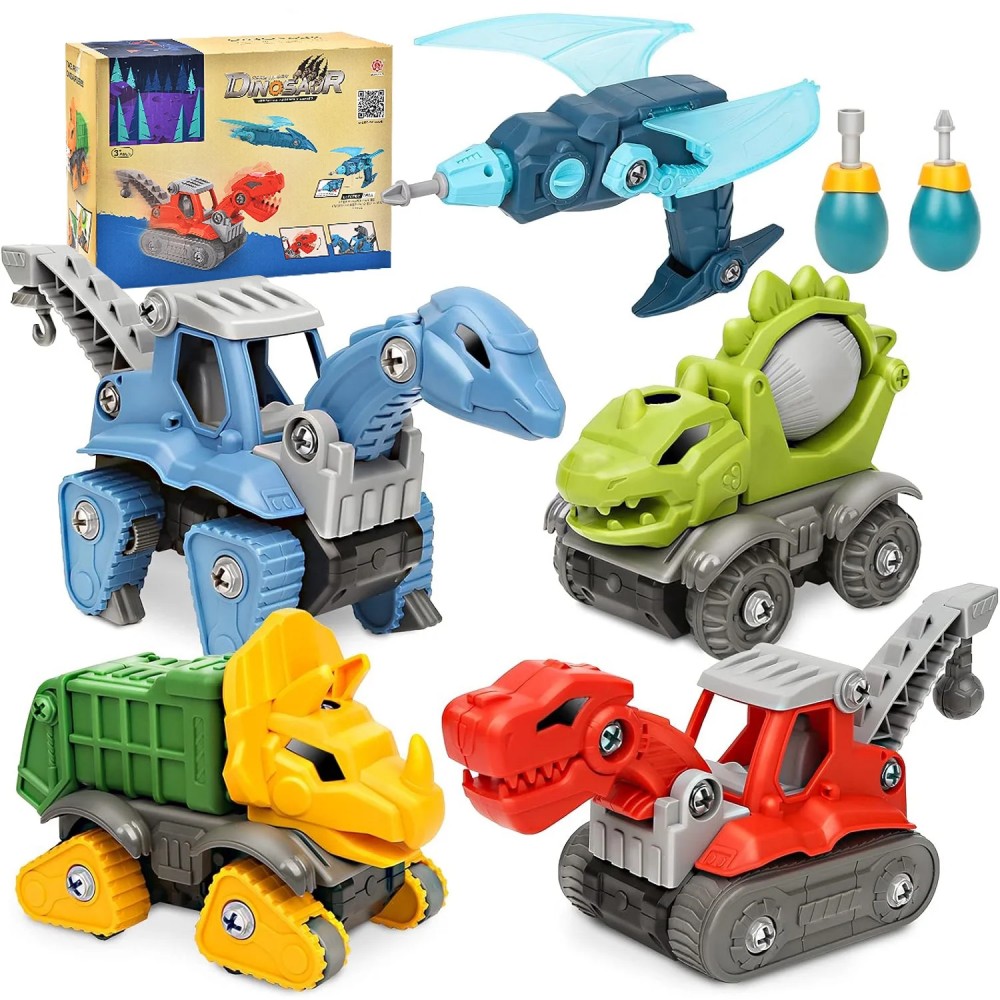 5 Pack Take Apart Dinosaur Set With Electric Drill, Construction Building Toy For Boys, Ideal Xmas Birthday Gift_voghion.com