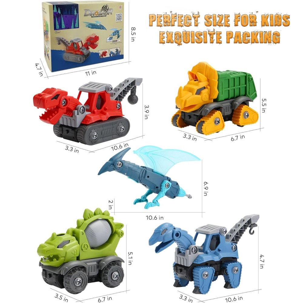 5 Pack Take Apart Dinosaur Set With Electric Drill, Construction Building Toy For Boys, Ideal Xmas Birthday Gift_voghion.com