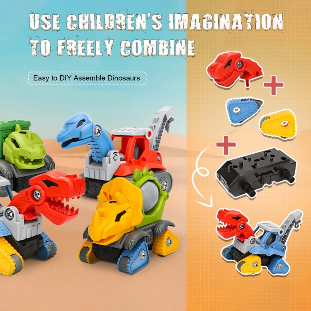 5 Pack Take Apart Dinosaur Set With Electric Drill, Construction Building Toy For Boys, Ideal Xmas Birthday Gift_voghion.com