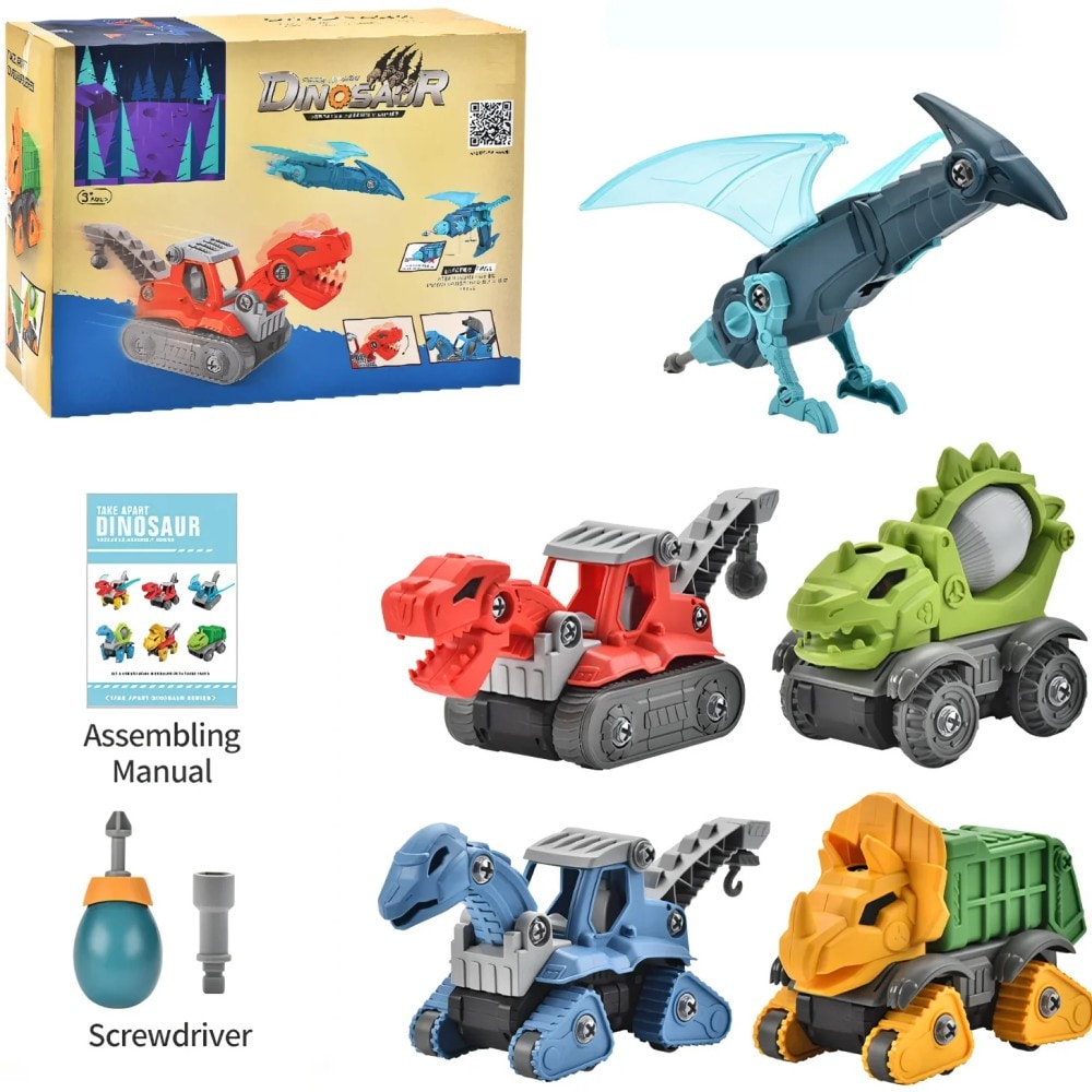 5 Pack Take Apart Dinosaur Set With Electric Drill, Construction Building Toy For Boys, Ideal Xmas Birthday Gift_voghion.com