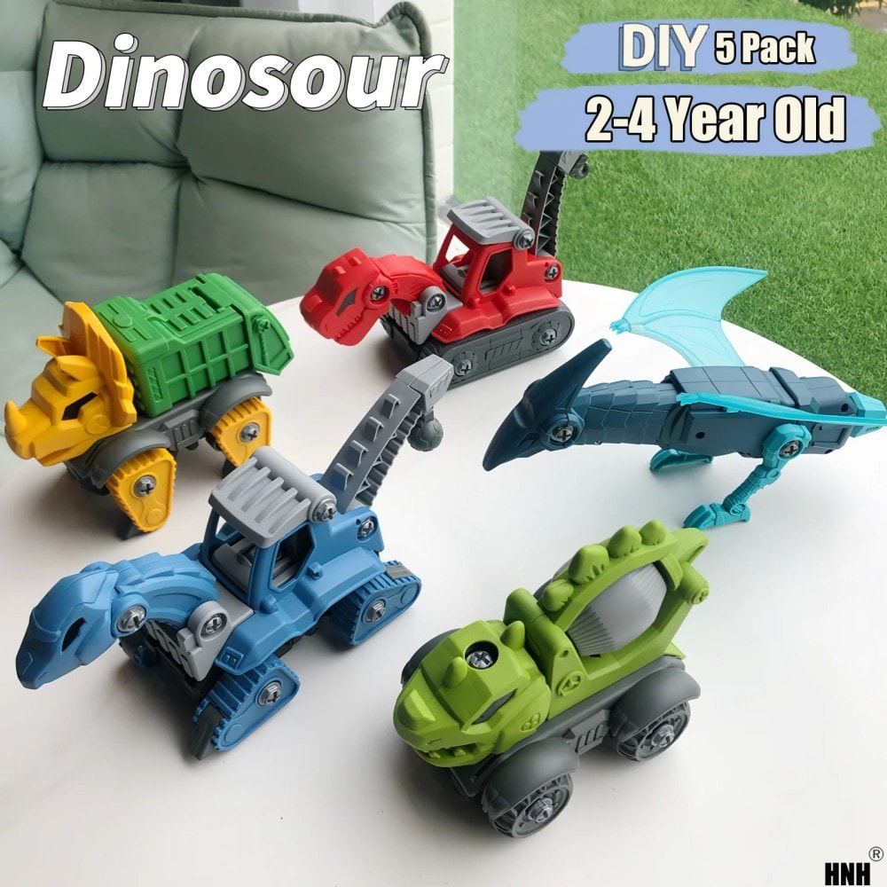 5 Pack Take Apart Dinosaur Set With Electric Drill, Construction Building Toy For Boys, Ideal Xmas Birthday Gift_voghion.com
