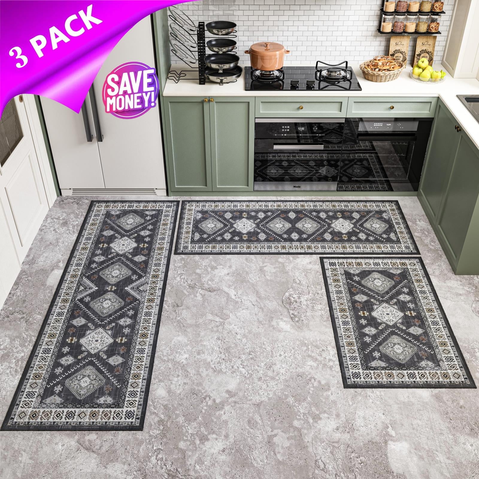 Kitchen Rugs And Runner Sets Of 3, Kitchen Floor Mat Carpet, Washable Non Slip Kitchen Runner Rug, Farmhouse Hallway Doormat For Holiday Home Decor_voghion.com