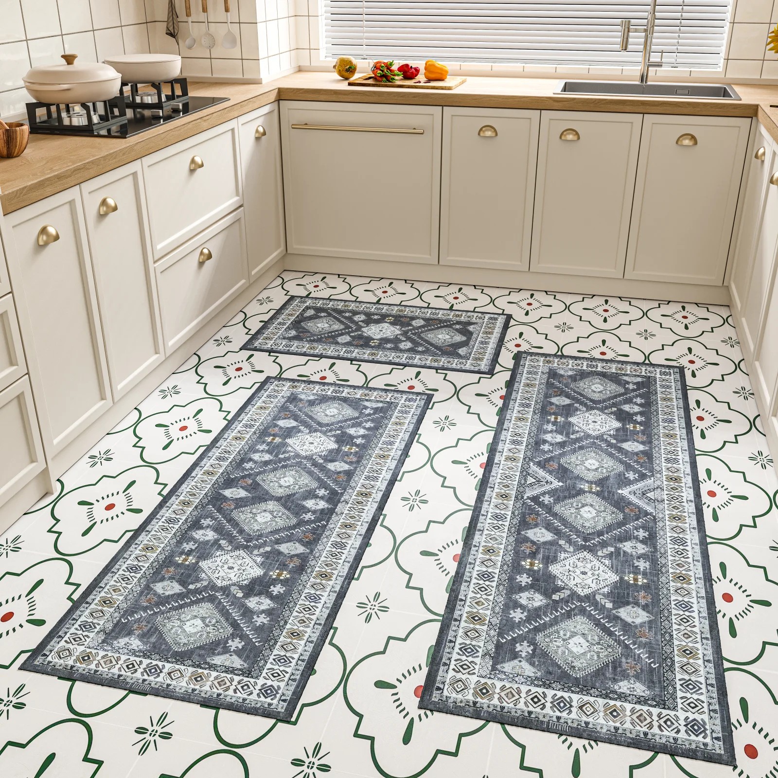 Kitchen Rugs And Runner Sets Of 3, Kitchen Floor Mat Carpet, Washable Non Slip Kitchen Runner Rug, Farmhouse Hallway Doormat For Holiday Home Decor_voghion.com