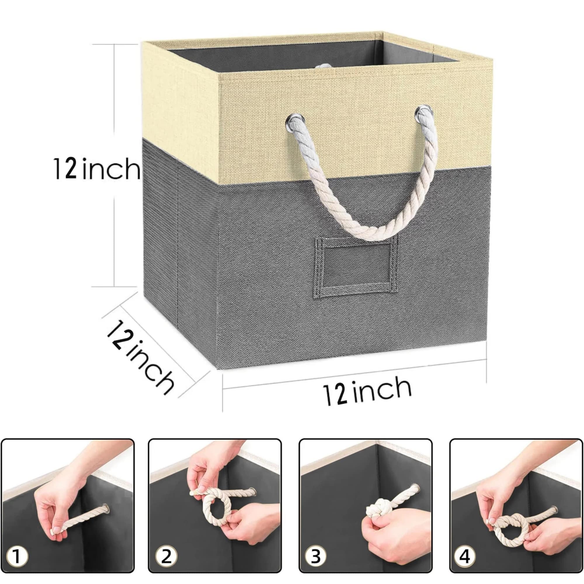 12" Foldable Storage Bins, 4 Piece Set Fabric Closet Drawers Organizer With Cotton Handles For Organizing Shelf Cabinet, Gray_voghion.com