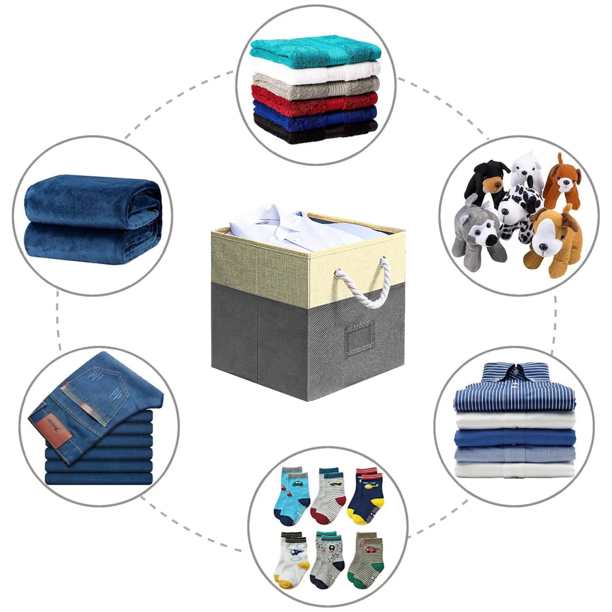 12" Foldable Storage Bins, 4 Piece Set Fabric Closet Drawers Organizer With Cotton Handles For Organizing Shelf Cabinet, Gray_voghion.com