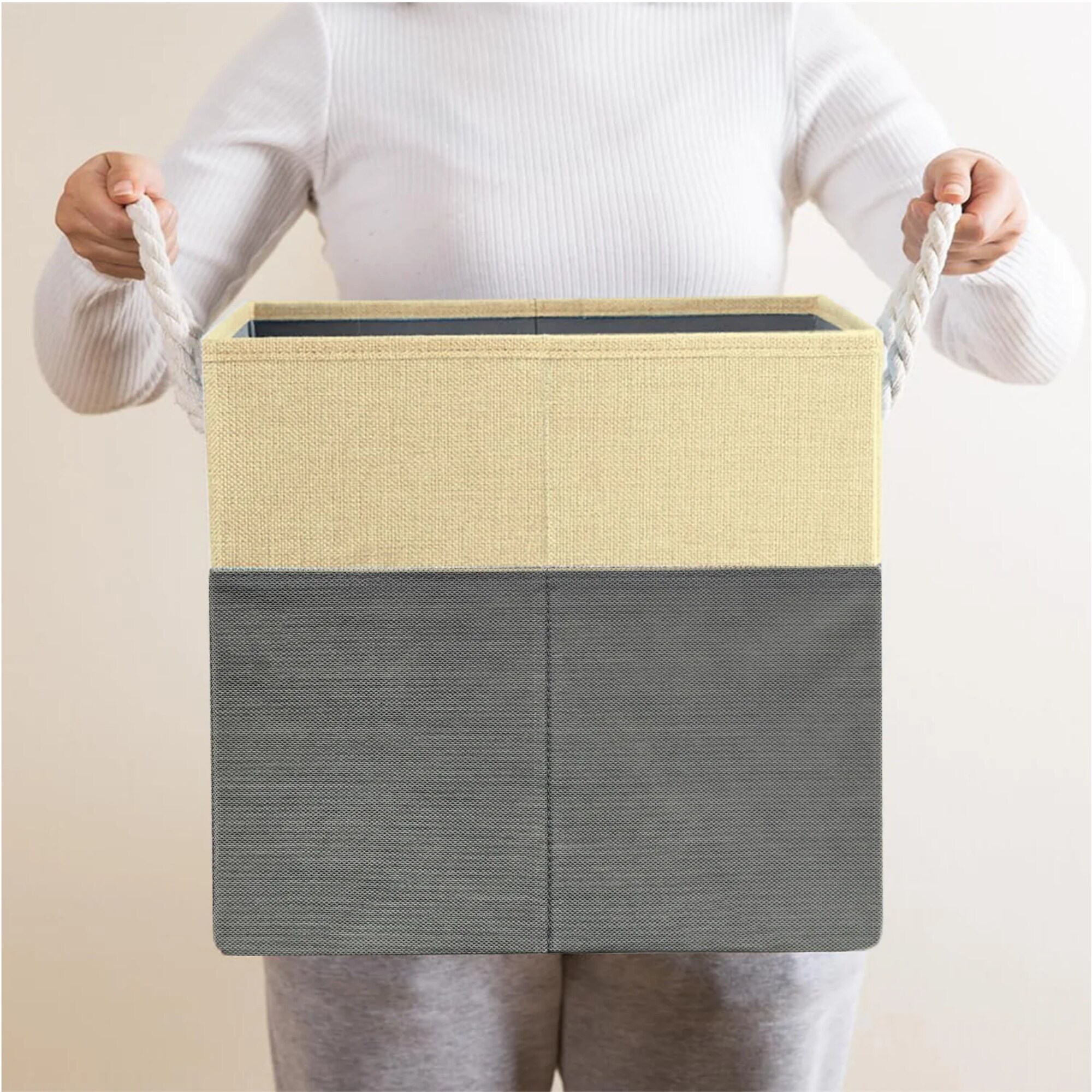 12" Foldable Storage Bins, 4 Piece Set Fabric Closet Drawers Organizer With Cotton Handles For Organizing Shelf Cabinet, Gray_voghion.com