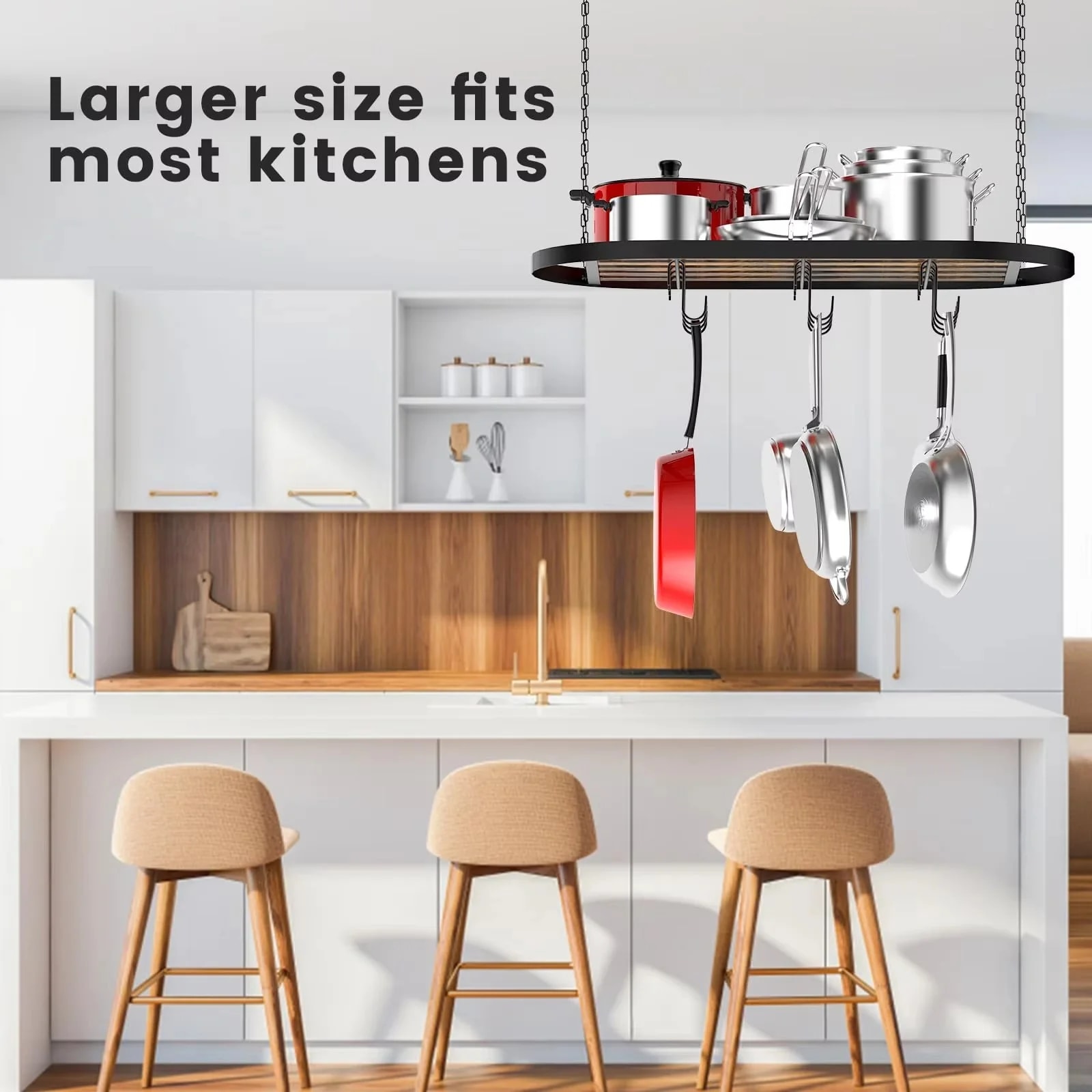 Hanging Pot Rack Ceiling Mount Cookware Organizer With 12pcs Hooks Pots And Pans Storage 33' Oval Pan Hangers For Kitchen,Easy Assembly, Black_voghion.com